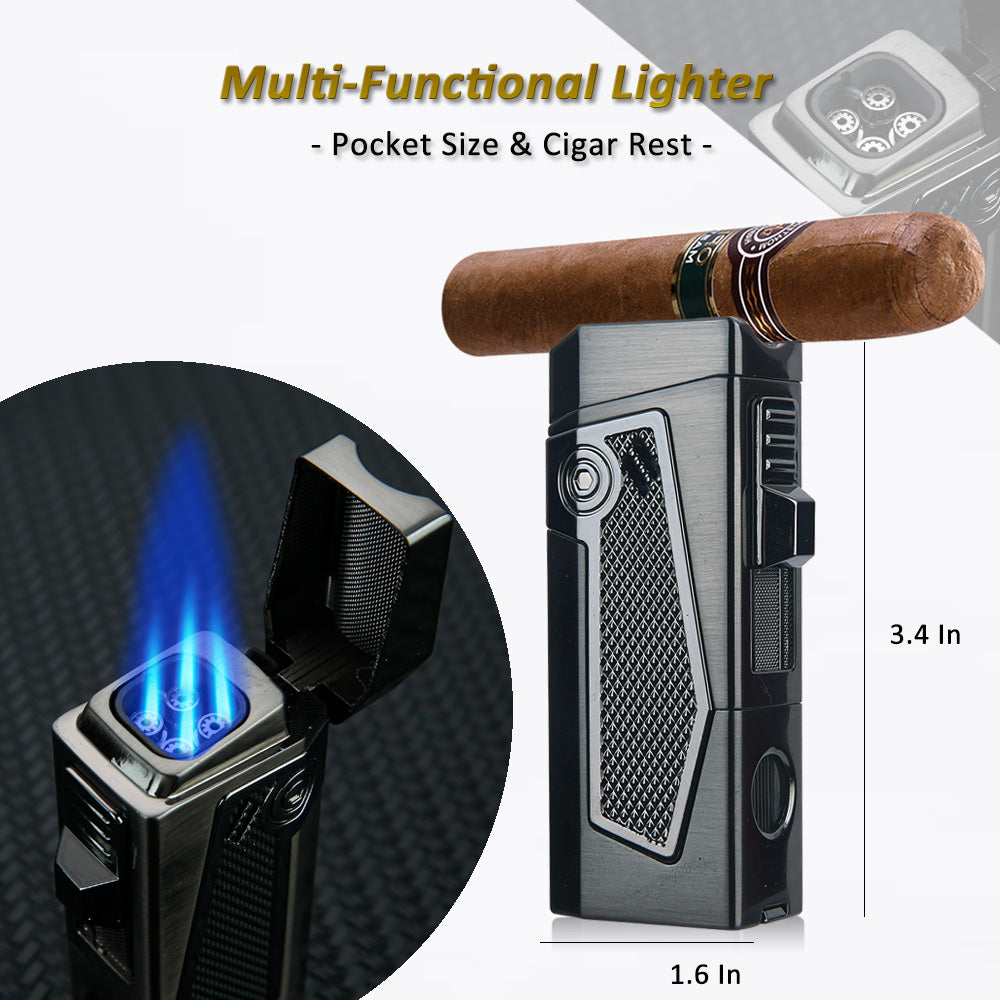 HONEST Torch Lighters Quadruple 4 Jet Flame Metal Refillable Butane Lighter Gadgets for Men Gift Ideas