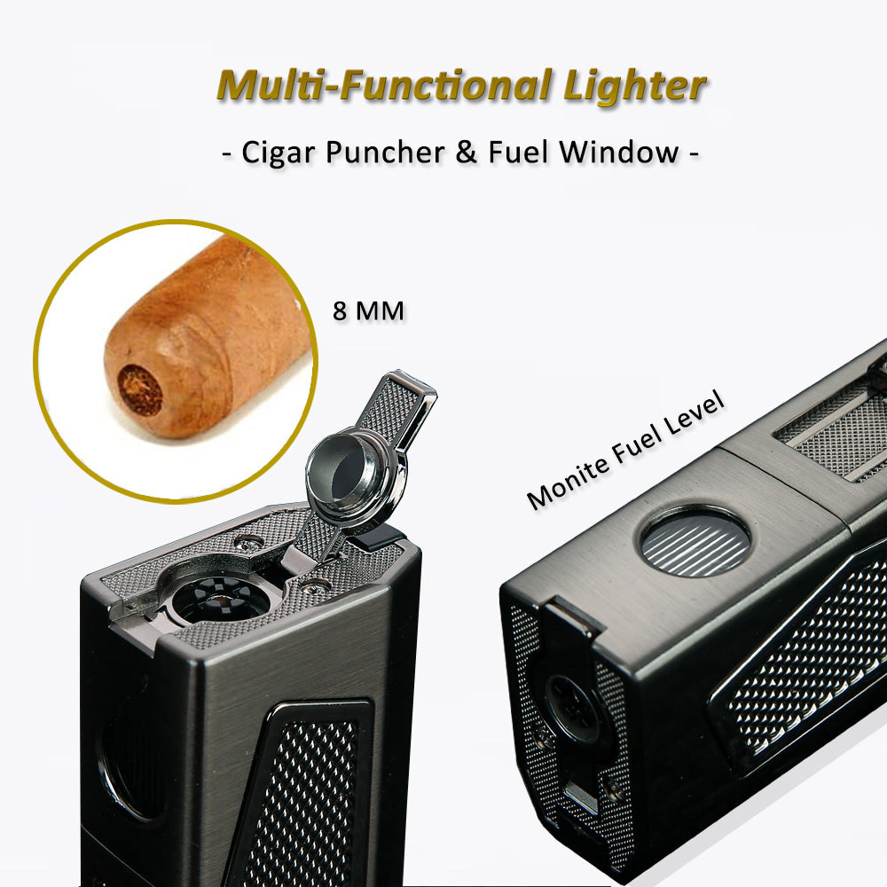 HONEST Torch Lighters Quadruple 4 Jet Flame Metal Refillable Butane Lighter Gadgets for Men Gift Ideas