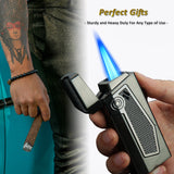 Load image into Gallery viewer, HONEST Torch Lighters Quadruple 4 Jet Flame Metal Refillable Butane Lighter Gadgets for Men Gift Ideas