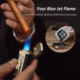 Load image into Gallery viewer, HONEST Torch Lighter Quadruple 4 Jet Flame Refillable Butane Cigar Lighter Gift Box