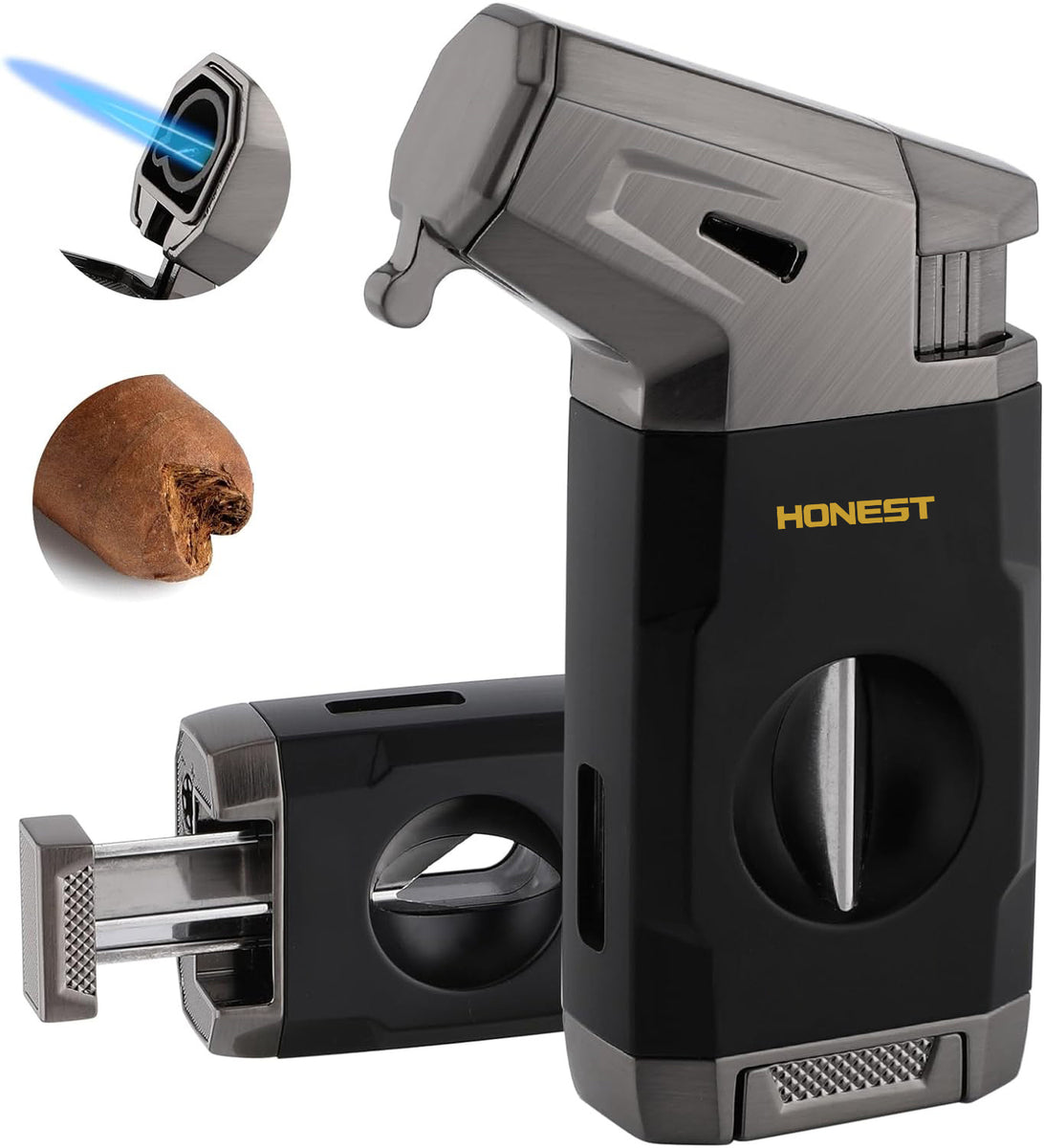 HONEST Torch Cigar Lighter with Windproof Jet Flame, Built-in V Cigar ...