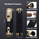 Load image into Gallery viewer, Honest Cigar Lighter Torch Lighter Windproof Triple 3 Jet Flame Lighter Butane Refillable with Built in Cigar Punch Lighter and Cutter In Giftbox