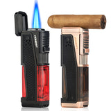 Load image into Gallery viewer, Honest Cigar Lighter Torch Lighter Windproof Triple 3 Jet Flame Lighter Butane Refillable with Built in Cigar Punch 2 Pack giftbox