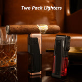 Load image into Gallery viewer, Honest Cigar Lighter Torch Lighter Windproof Triple 3 Jet Flame Lighter Butane Refillable with Built in Cigar Punch 2 Pack giftbox